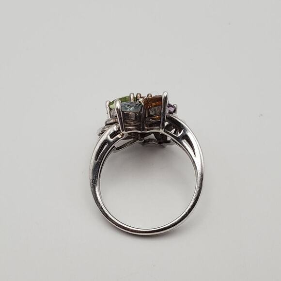 Sterling Silver Amethyst Garnet Topaz Citrine Peridot CZ Flower Ring Size 6 - Picture 10 of 12